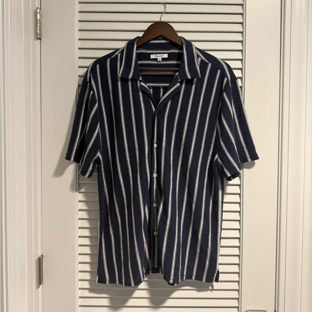 Madewell Navy and White Striped Casual Shirt